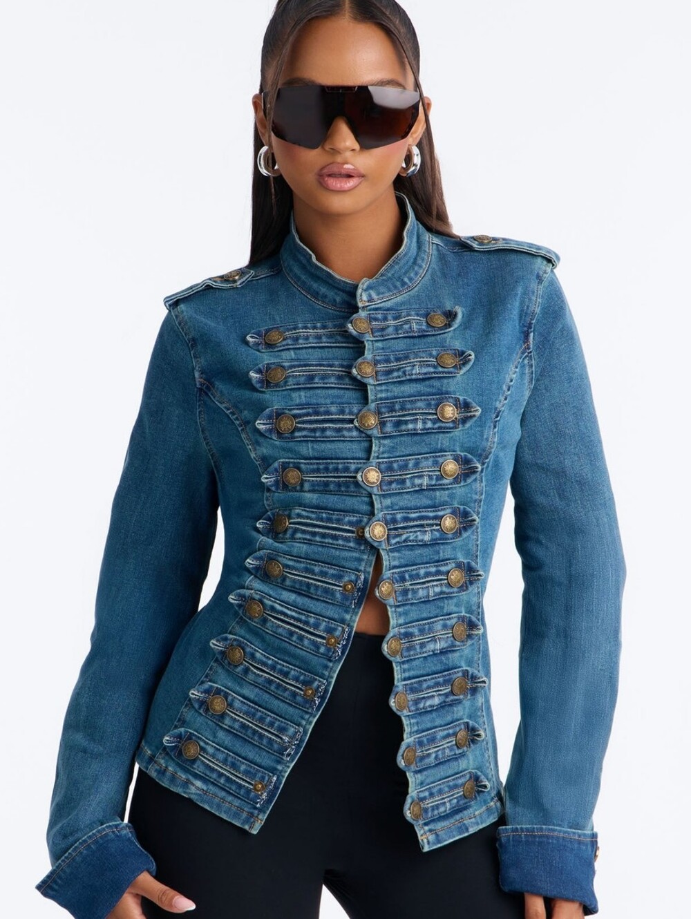 Denim Military-Style Jacket - Blue